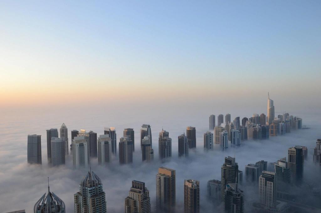 早晨,酷,摩天大楼,雾,迪拜,身高
