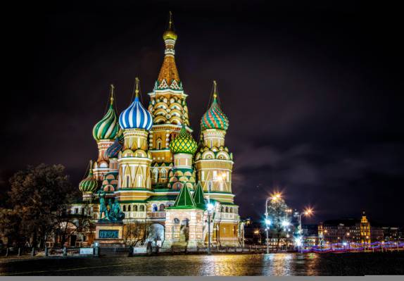 圣巴索大教堂,米宁和波扎尔斯基纪念碑,照明,莫斯科,灯光,红场,夜景,莫斯科