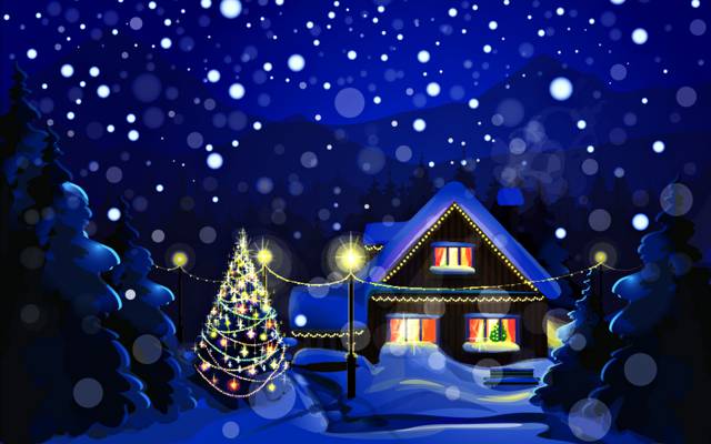 新年,假期,雪,自然,冬天,家,圣诞节,新年,圣诞节,夜,树,圣诞节,景观