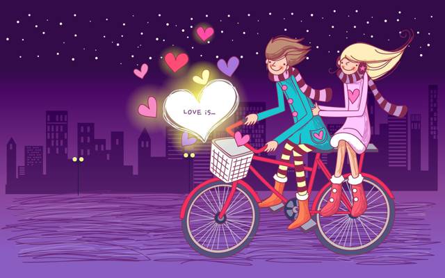 爱就是自行车,心,夜,恋人,星星