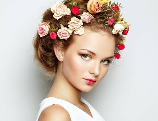 鲜花,化妆,美丽,女孩,春天,头发
