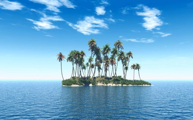 海,棕榈树,天空,岛,地平线,空间