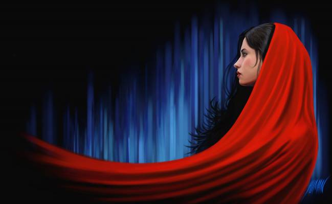 女孩,配置文件,艺术,Arash Salehe Shoushtari,海角,红色,织物