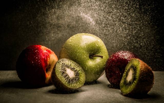 静物,水,猕猴桃,水果,桃子,苹果,滴