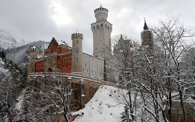 山,雪,冬天,德国,树木,森林,城堡