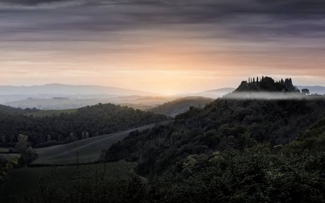 自然,Toskana魅力,意大利,早上,雾
