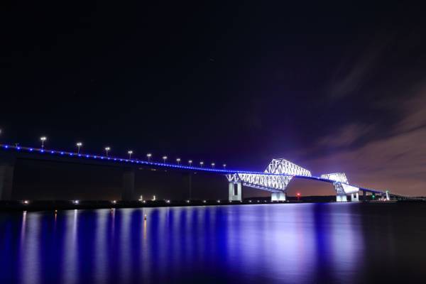 夜间照明桥梁摄影,东京高清壁纸