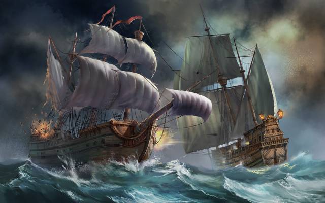 壁纸风暴,船舶,艺术,帆船,战斗,海,波,战斗