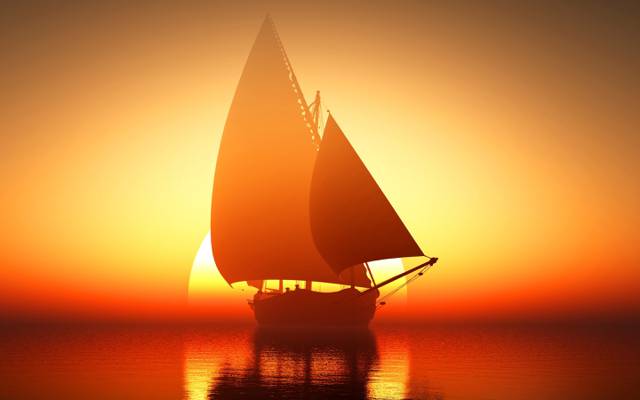 帆船,地平线,太阳,发光,日出,船,海