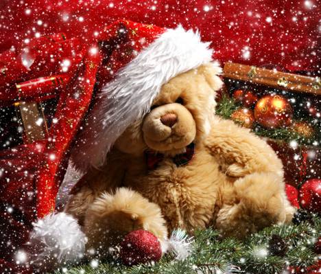 节日,雪,礼物,泰迪熊,装饰,圣诞,新年,球,圣诞树枝,撞,熊