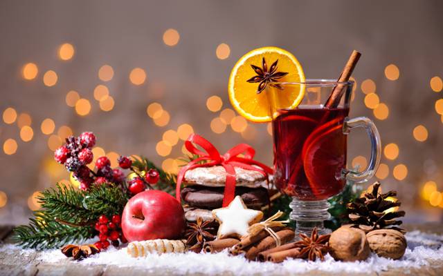 茶,冲,肉桂,圣诞节,饼干,橙,坚果,苹果,饼干,甜酒,酒,圣诞快乐,新...