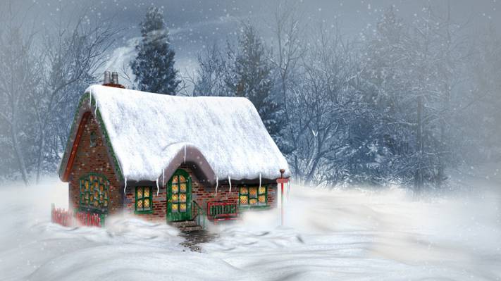 壁纸雪,山,冬天,性质,树木,新年,圣诞节,房子,新年,圣诞节,景观