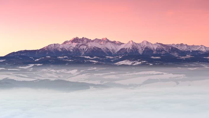 早晨,Tatras,山,冬天,1月,喀尔巴阡山脉