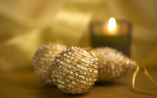 球,圣诞装饰品,黄金,蜡烛