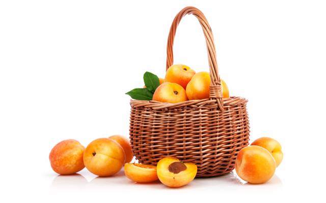 桃子,篮子,水果,白色背景