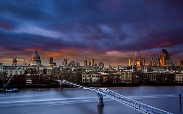 圣保罗大教堂,日落,千年桥,伦敦,泰晤士河