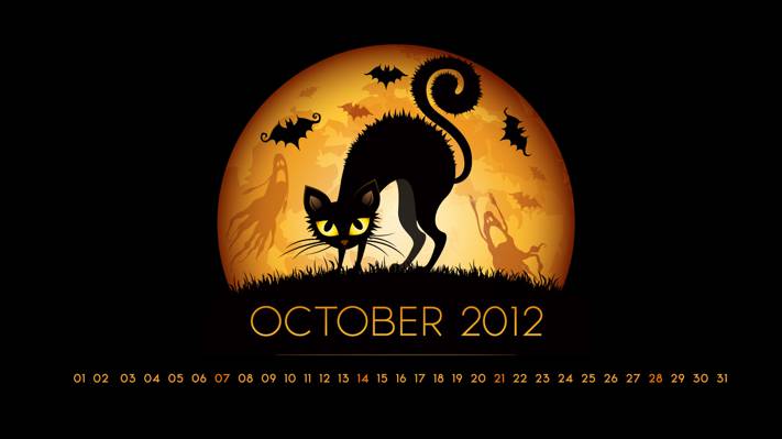 猫,万圣节,数字,helloween,鼠标,十月,月亮,日历,一个月,十月,鬼
