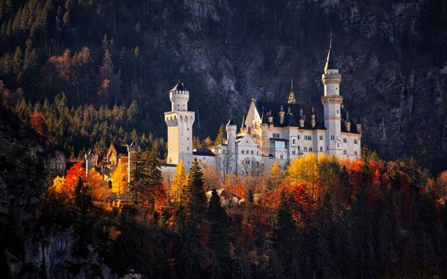 秋天,德国,森林,城堡