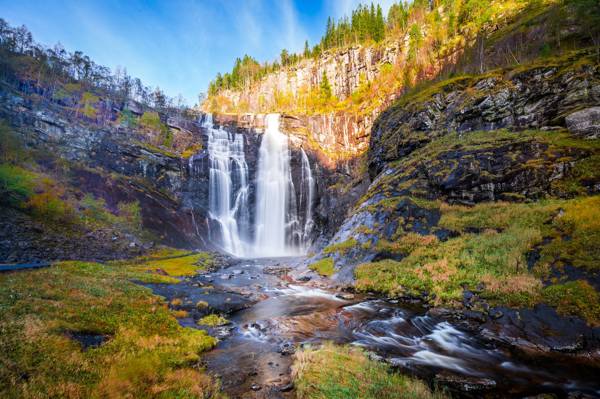 瀑布,十月,挪威,秋天,挪威