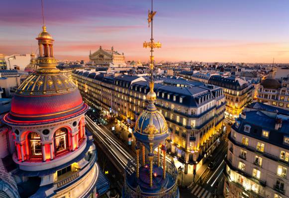 法国,法国,巴黎,屋顶,城市,晚上,宫殿,建筑,巴黎歌剧院,法兰西岛,格兰德...