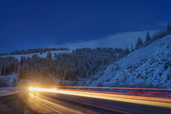 车头灯,科罗拉多州,山,科罗拉多州,道路,铜山,森林