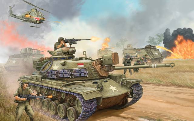 越南,热带闪电,越南战争,90毫米,巳顿,游戏,艺术,M48A3,M41,平均,坦克,1950年CG,枪,...