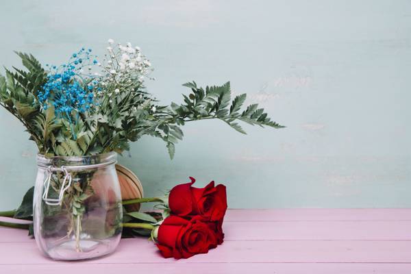 花瓶,鲜花,绿色,玫瑰,花束