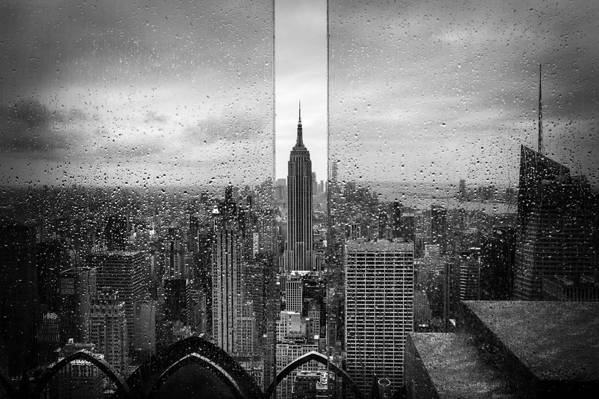 美国,滴,雨,城市,纽约,帝国大厦,黑白照片,... ...  - 