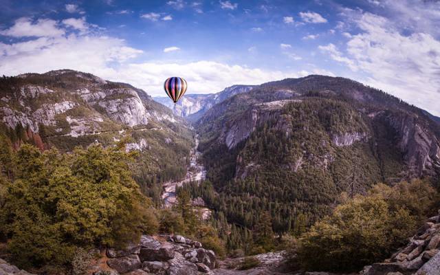 自然,加州,树木,优胜美地,气球,优胜美地,岩石,云
