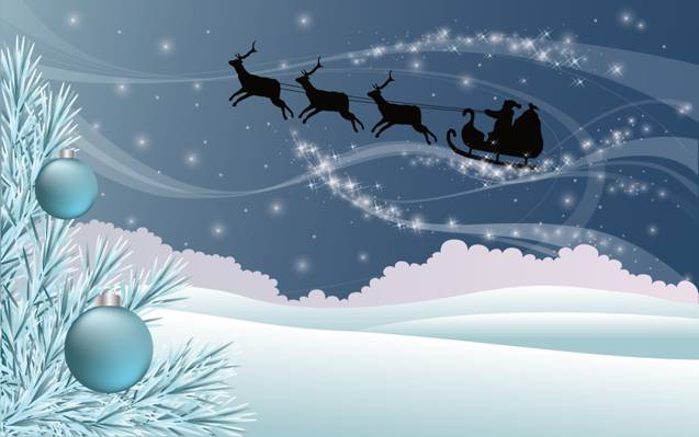 雪橇,雪,雪,星星,树,圣诞装饰品,树枝,鹿