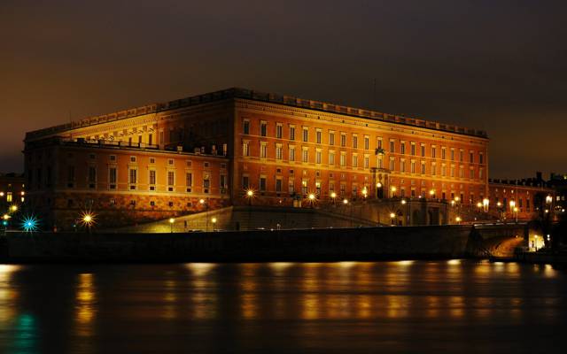 灯,晚上,长廊,皇家宫殿,斯德哥尔摩,瑞典