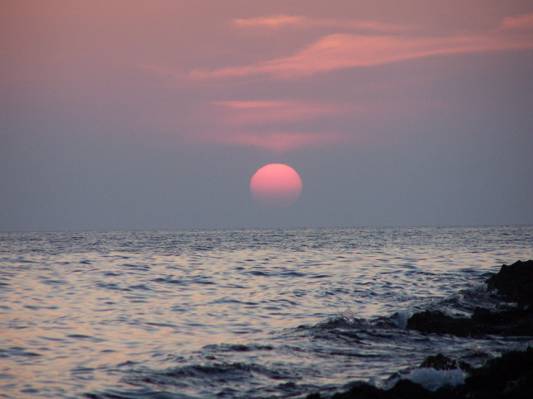 日落时分,蓝色的海洋,伊维萨岛高清壁纸