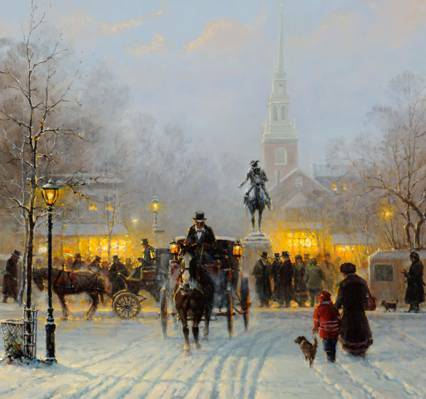 图片,雪,冬天,波士顿,哈维G,人,城市,教练,冬季傍晚在老波士顿,...