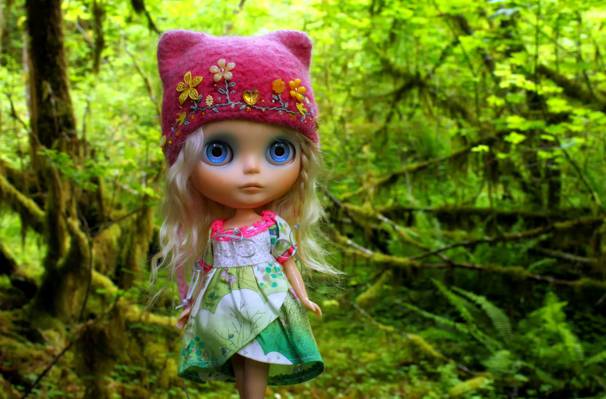 玩具,帽子,娃娃,森林,帽子,头发