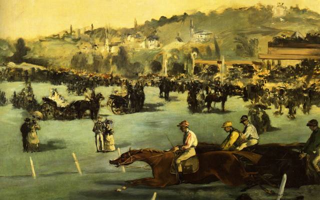 图片,流派,Bois de Boulogne的赛马,赛马,Edouard Manet,马,风景
