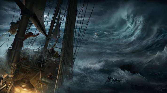 船,船,沉船,残骸,风暴,艺术,海洋,波浪,马克斯