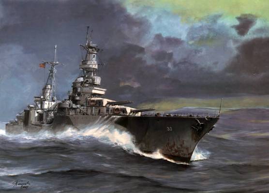 波特兰,CA-33,重,艺术,第二次世界大战,巡洋舰,海,波,波特兰,美国