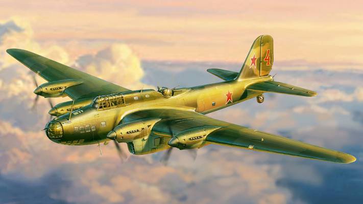 PE-8,WW2。,艺术,飞机,,沉重,轰炸机,行动,二战,四引擎,远