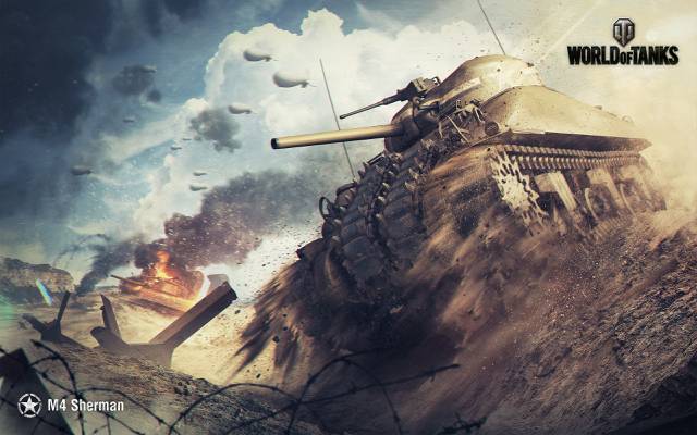M4谢尔曼,天空,WoT,坦克世界,灰尘,火焰,云,坦克世界,刺...