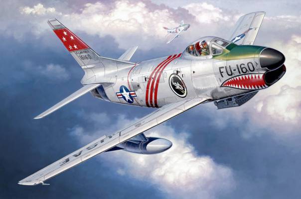 航空,二战,绘画,飞机,北美F-86D军刀,喷气,艺术,战争