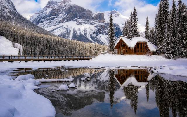 加拿大,自然,山,雪,冬天,房子