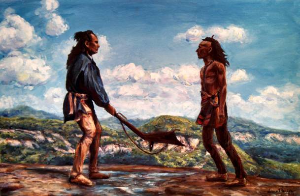 图,Mohicans的最后,战斗,天空,岩石,印第安人,云