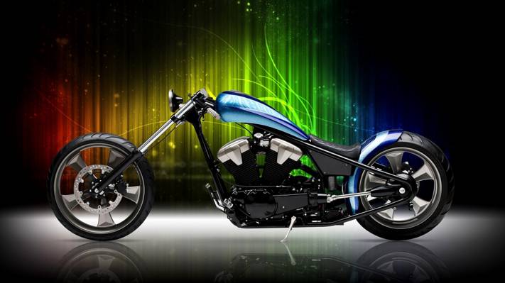 摩托车,黑色,蓝色,摩托车,自行车,自定义