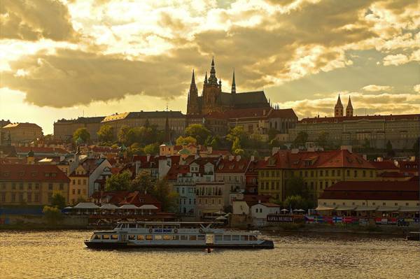 布拉格,捷克共和国,圣维特大教堂,布拉格城堡,家,伏尔塔瓦河,河流