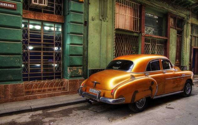 复古,街,哈瓦那,古巴,家,汽车,Windows