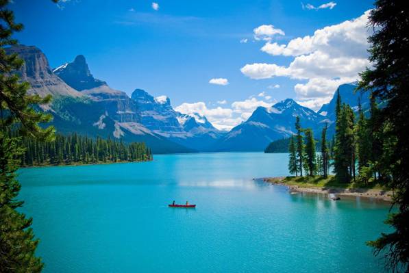 湖,船,景观,山,树,加拿大,森林
