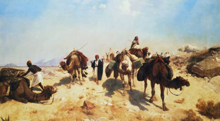 大篷车在沙漠中,风景,图片,让 - 利昂杰罗姆,骆驼