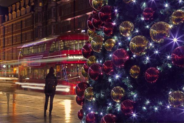 灯,街道,假日,圣诞节,英格兰,伦敦,巴士