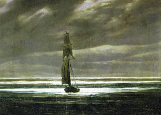 帆,海景,在月光下的岸边,卡斯帕大卫·弗里德里希,船,图片