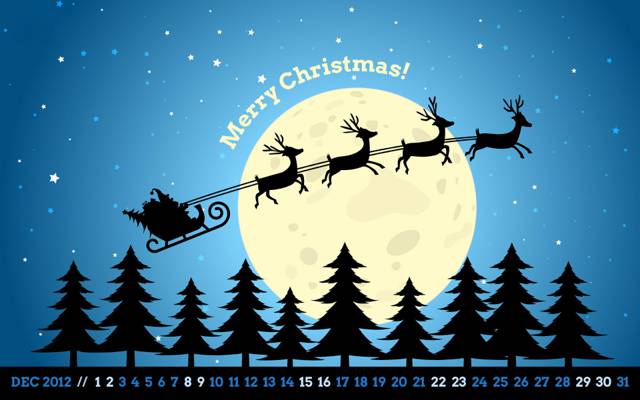 雪橇,圣诞快乐,树,圣诞节,十二月,新年,月亮,鹿,新年,日历,夜,...